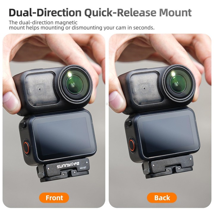 For DJI Osmo 360 Sunnylife Dual-Direction Magnetic Mount Quick-Release 1/4 Screw Foldable 2-prong Design Adapter Mount (Black)