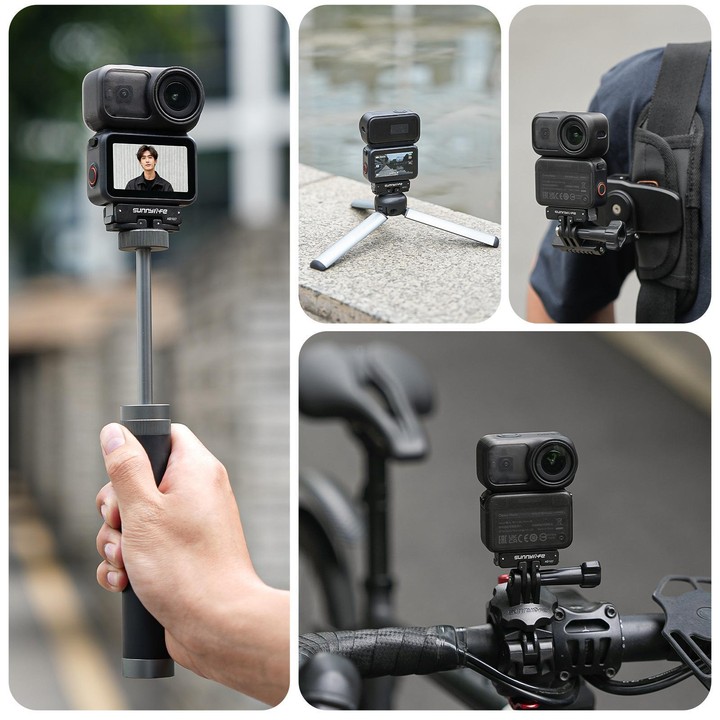 For DJI Osmo 360 Sunnylife Dual-Direction Magnetic Mount Quick-Release 1/4 Screw Foldable 2-prong Design Adapter Mount (Black)