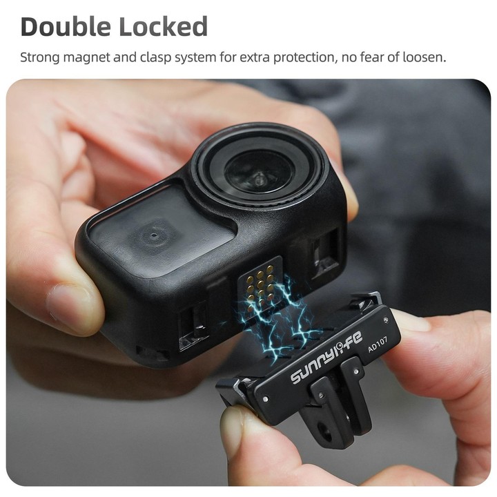 For DJI Osmo 360 Sunnylife Dual-Direction Magnetic Mount Quick-Release 1/4 Screw Foldable 2-prong Design Adapter Mount (Black)
