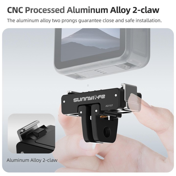 For DJI Osmo 360 Sunnylife Dual-Direction Magnetic Mount Quick-Release 1/4 Screw Foldable 2-prong Design Adapter Mount (Black)