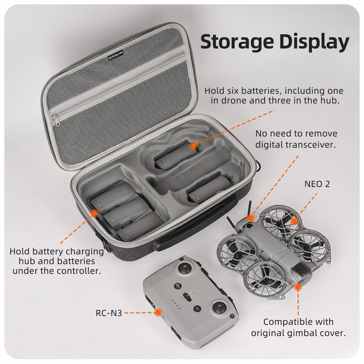 For DJI Neo 2 Sunnylife Portable Carrying Box Shoulder Bag Fly More Combo Bag (Grey)