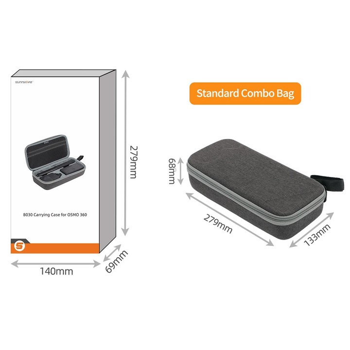 For DJI Osmo 360 Sunnylife Standard Travel Hard Storage Box Expansion Handbag (Grey)