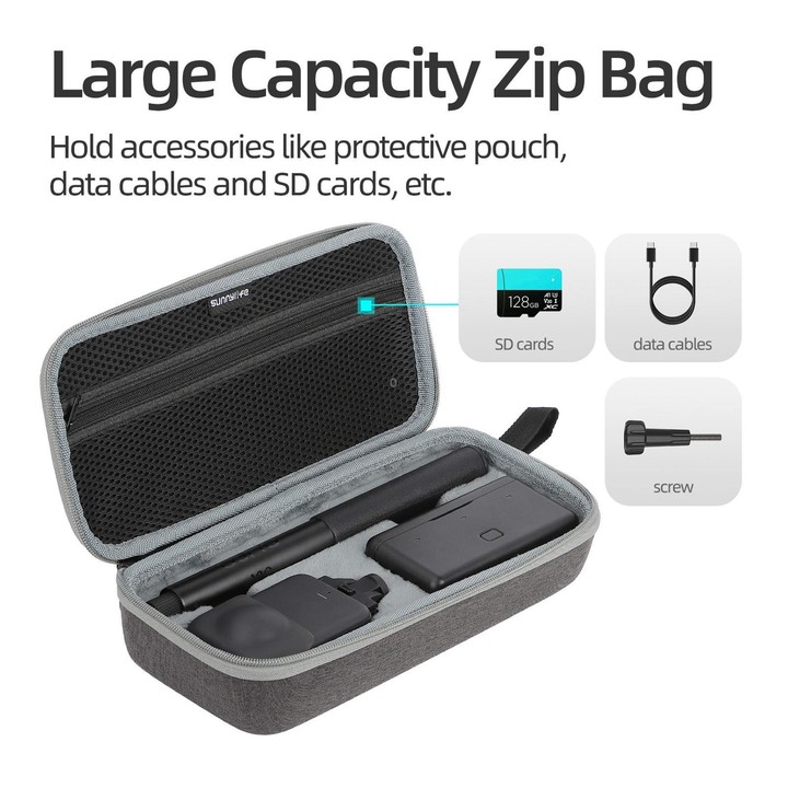 For DJI Osmo 360 Sunnylife Standard Travel Hard Storage Box Expansion Handbag (Grey)