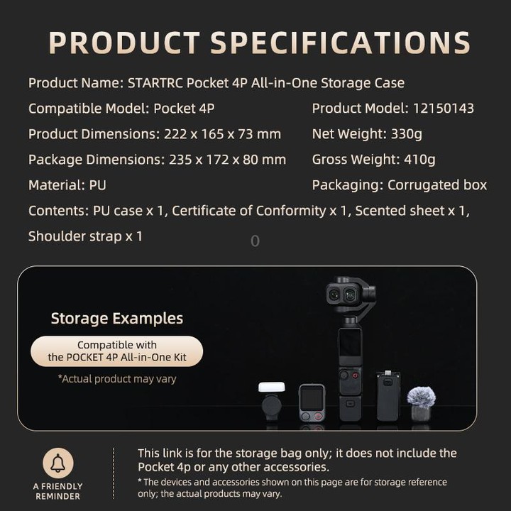 For DJI Osmo Pocket 4P STARTRC Portable Carrying Case Molded All-round Set Storage Bag (Black)