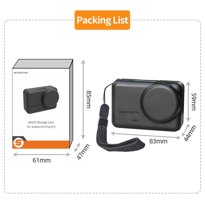 Sunnylife Portable Protective Cover Shock-proof Dust-proof Storage Box with Lanyard for DJI Osmo Action 6 / 5 Pro / 4 / 3 (Black