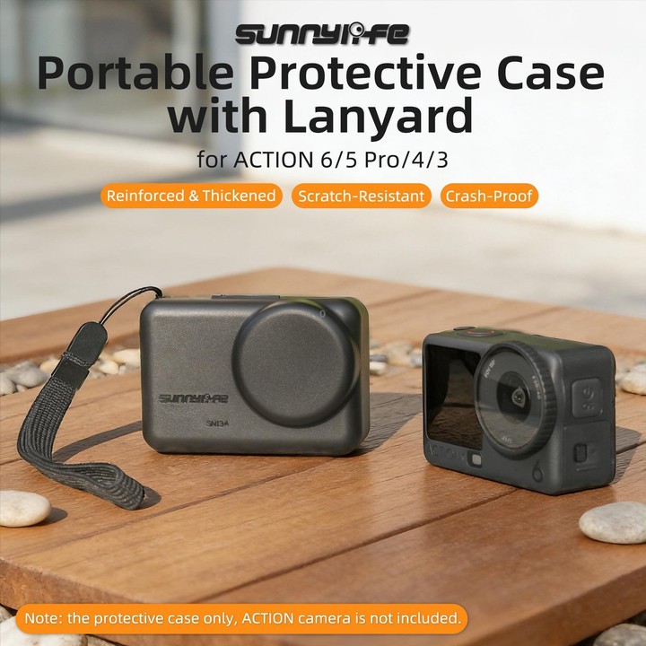 Sunnylife Portable Protective Cover Shock-proof Dust-proof Storage Box with Lanyard for DJI Osmo Action 6 / 5 Pro / 4 / 3 (Black