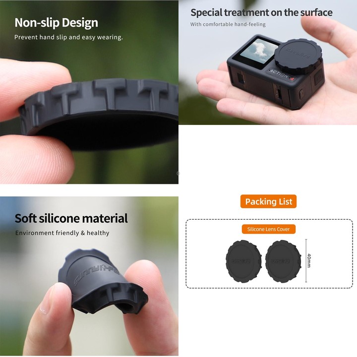 For DJI Osmo Action 5 Pro / 4 / 3 Sunnylife 2pcs Silicone Lens Cap (Black)
