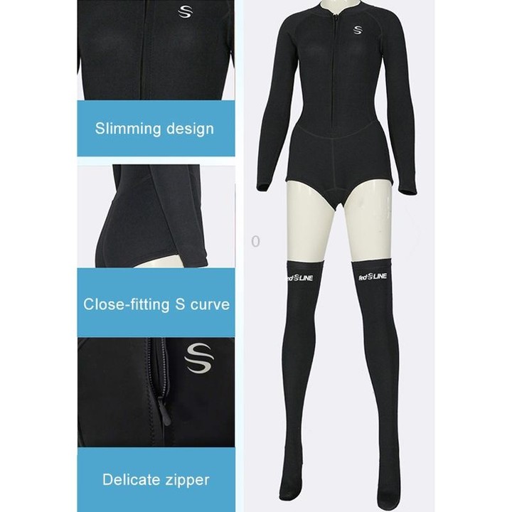 SLINX 1832 2 in 1 2mm Neoprene Super Elastic Warm One-piece Bikini Quick-drying Wetsuit for Women, with Warm Diving Stocking, Si