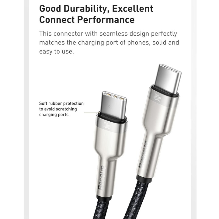 Baseus CATJK-D01 Cafule Series 100W Type-C / USB-C to Type-C / USB-C Metal Charging Data Cable, Length:2m(Black)