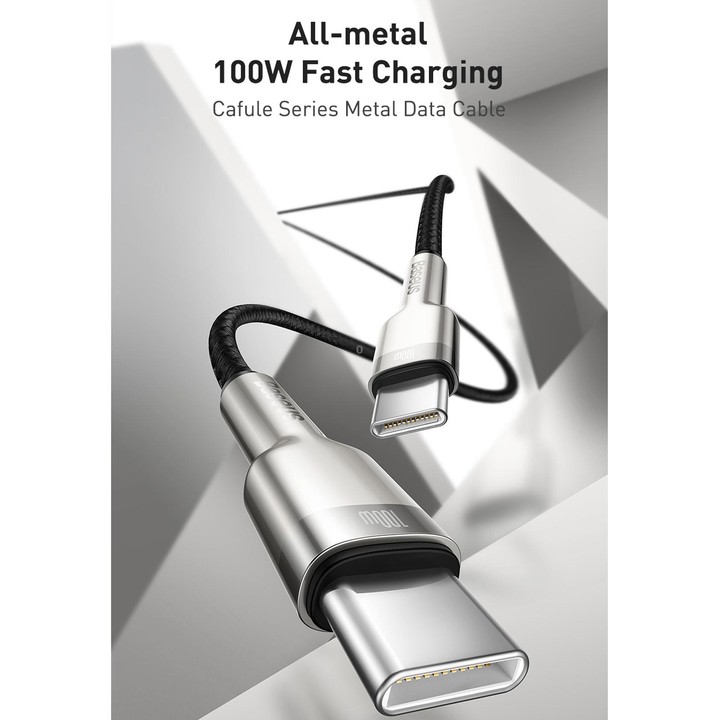 Baseus CATJK-D01 Cafule Series 100W Type-C / USB-C to Type-C / USB-C Metal Charging Data Cable, Length:2m(Black)