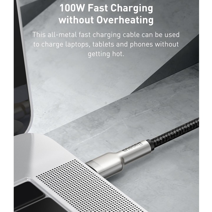 Baseus CATJK-D01 Cafule Series 100W Type-C / USB-C to Type-C / USB-C Metal Charging Data Cable, Length:2m(Black)