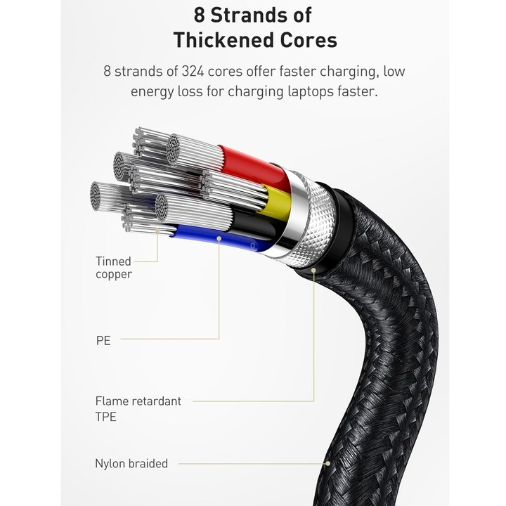 Baseus CATJK-D01 Cafule Series 100W Type-C / USB-C to Type-C / USB-C Metal Charging Data Cable, Length:2m(Black)