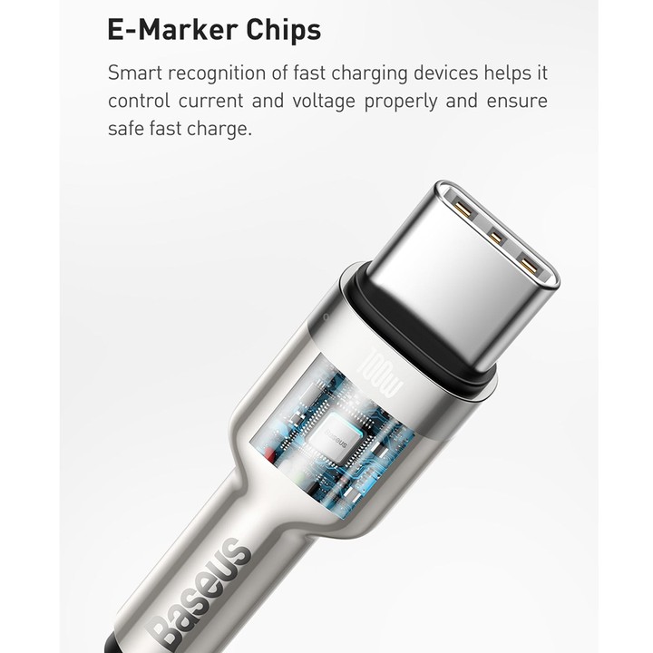 Baseus CATJK-D02 Cafule Series 100W Type-C / USB-C to Type-C / USB-C Metal Charging Data Cable, Length:2m(White)