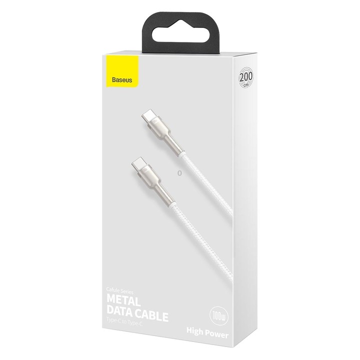 Baseus CATJK-D02 Cafule Series 100W Type-C / USB-C to Type-C / USB-C Metal Charging Data Cable, Length:2m(White)