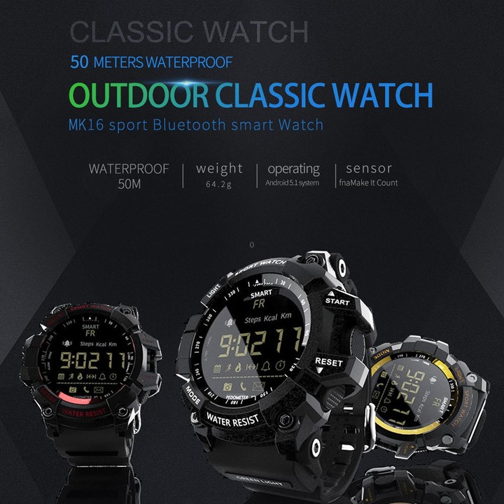 Lokmat MK16 LCD Screen 50m Waterproof Smart Watch, Support Information Reminder / Remote Camera / Walking Motion Monitor(Black)