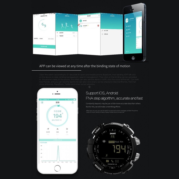 Lokmat MK16 LCD Screen 50m Waterproof Smart Watch, Support Information Reminder / Remote Camera / Walking Motion Monitor(Black)