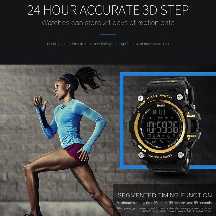 Lokmat MK16 LCD Screen 50m Waterproof Smart Watch, Support Information Reminder / Remote Camera / Walking Motion Monitor(Black)