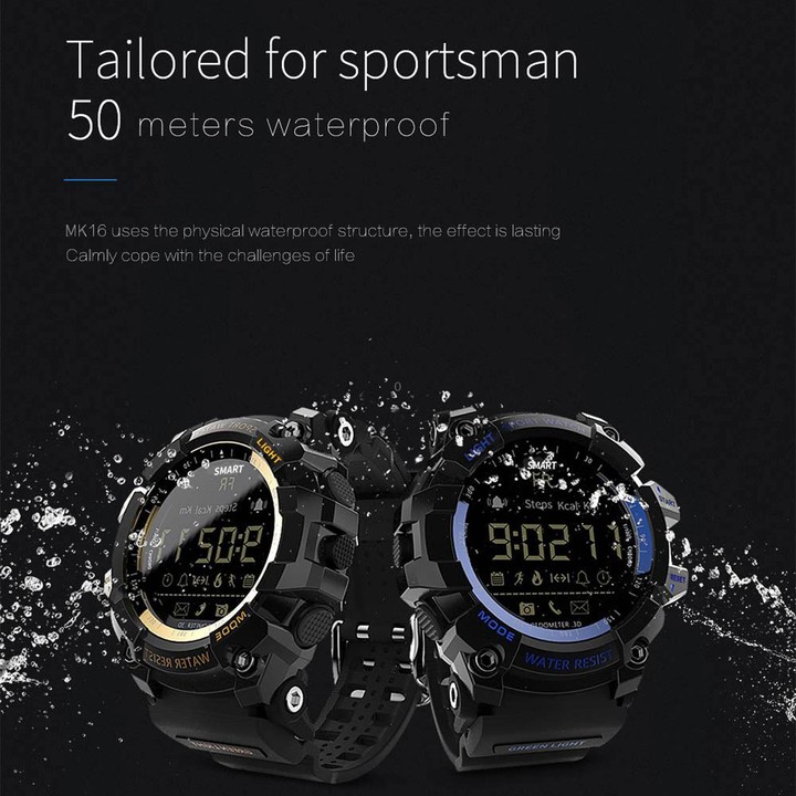Lokmat MK16 LCD Screen 50m Waterproof Smart Watch, Support Information Reminder / Remote Camera / Walking Motion Monitor(Black)