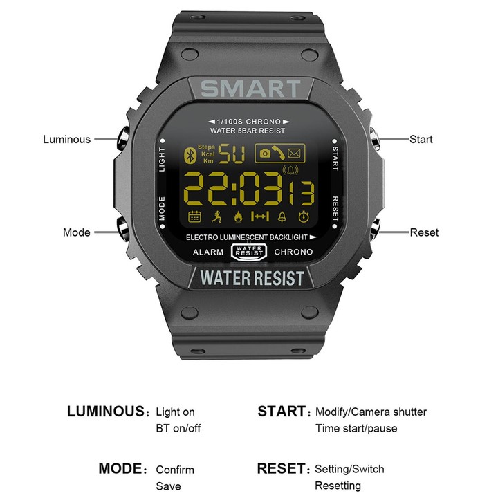 Lokmat MK22 1.21 inch FSTN LCD Screen 50m Waterproof Smart Watch, Support Information Reminder / Remote Camera / Sport Record(Or