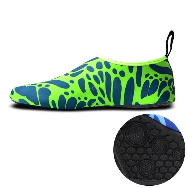 Non-slip Wear-resisting Thick Rubber Sole Diving Shoes and Socks, One Pair(Figured Green)