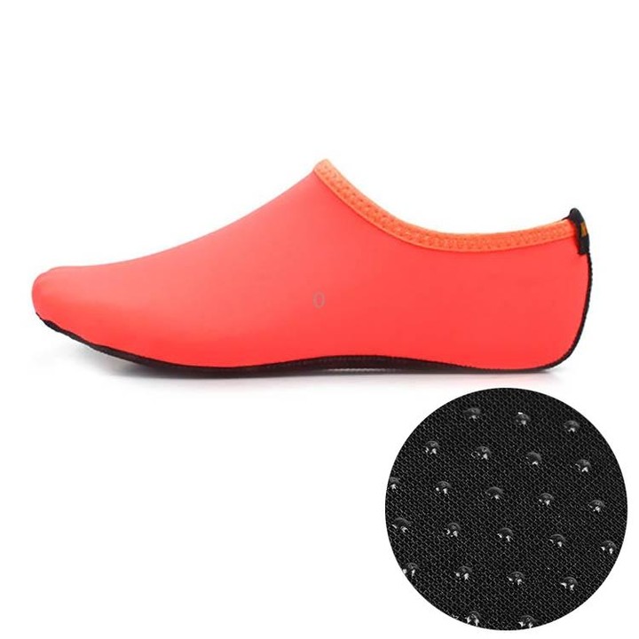 Non-slip Plastic Grain Texture Thick Cloth Sole Solid Color Diving Shoes and Socks, One Pair(Orange)