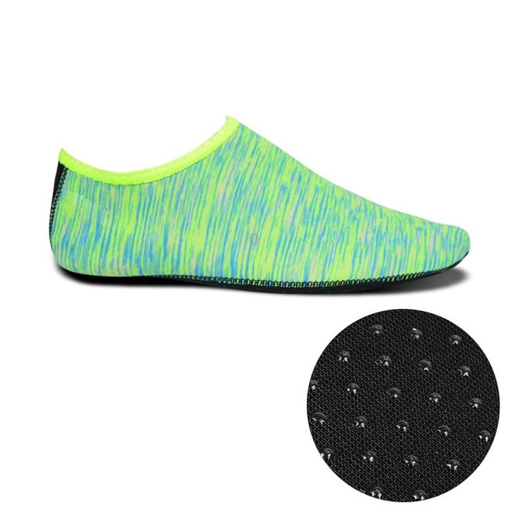 Non-slip Plastic Grain Texture Thick Cloth Sole Printing Diving Shoes and Socks, One Pair, Size:S (Green Lines)