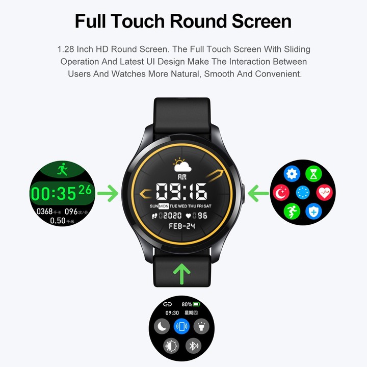T88 1.28 inch TFT Color Screen IP67 Waterproof Smart Watch, Support Body Temperature Monitoring / Sleep Monitoring / Heart Rate