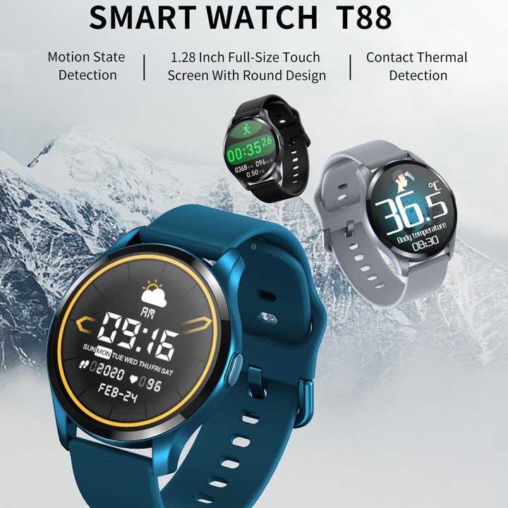 T88 1.28 inch TFT Color Screen IP67 Waterproof Smart Watch, Support Body Temperature Monitoring / Sleep Monitoring / Heart Rate