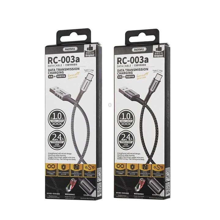Remax RC-003a 2.4A Type-C / USB-C Barrett Series Charging Data Cable, Length: 1m(Silver)