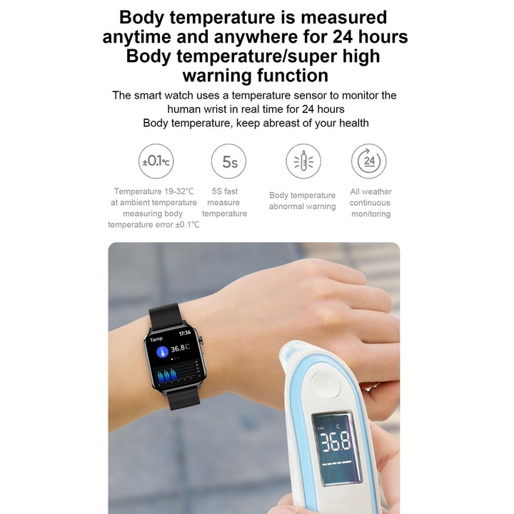 E86 1.7 inch TFT Color Screen IP68 Waterproof Smart Watch, Support Blood Oxygen Monitoring / Body Temperature Monitoring / AI Me