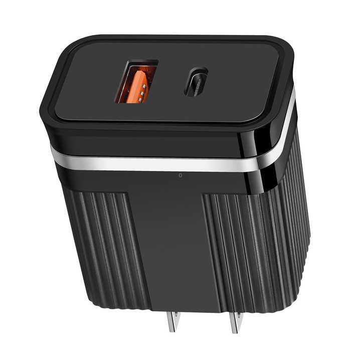 RSY USB + USB-C / Type-C Dual Ports Fast Charging Travel Charger, US Plug(Black)