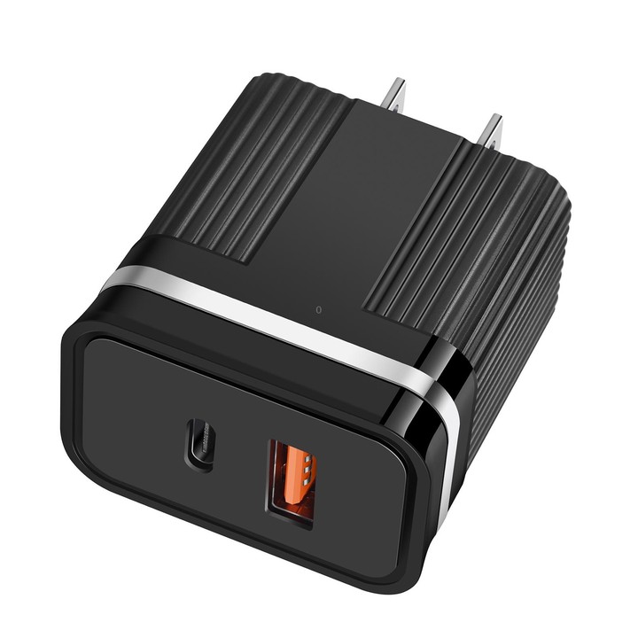 RSY USB + USB-C / Type-C Dual Ports Fast Charging Travel Charger, US Plug(Black)