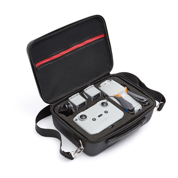Portable Single Shoulder Storage Travel Carrying PU Cover Case Box for DJI Air 2S(Black + Red Liner)