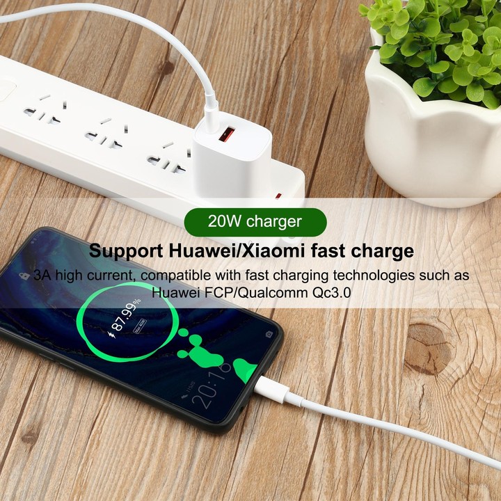 U087 20W USB-C / Type-C + USB Ports Charger with 100W Type-C to Type-C Fast Charging Cable 1m, US Plug