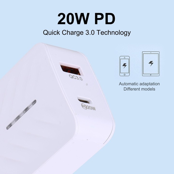 LZ-822A+C PD 20W USB-C / Type-C + QC 3.0 USB Fast Travel Charger, EU Plug