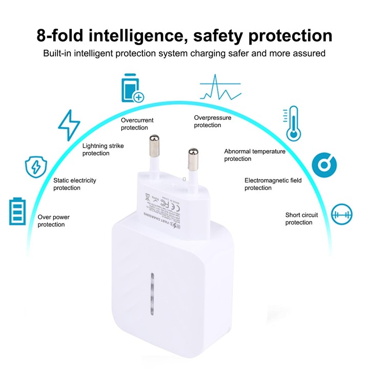 LZ-822A+C PD 20W USB-C / Type-C + QC 3.0 USB Fast Travel Charger, EU Plug