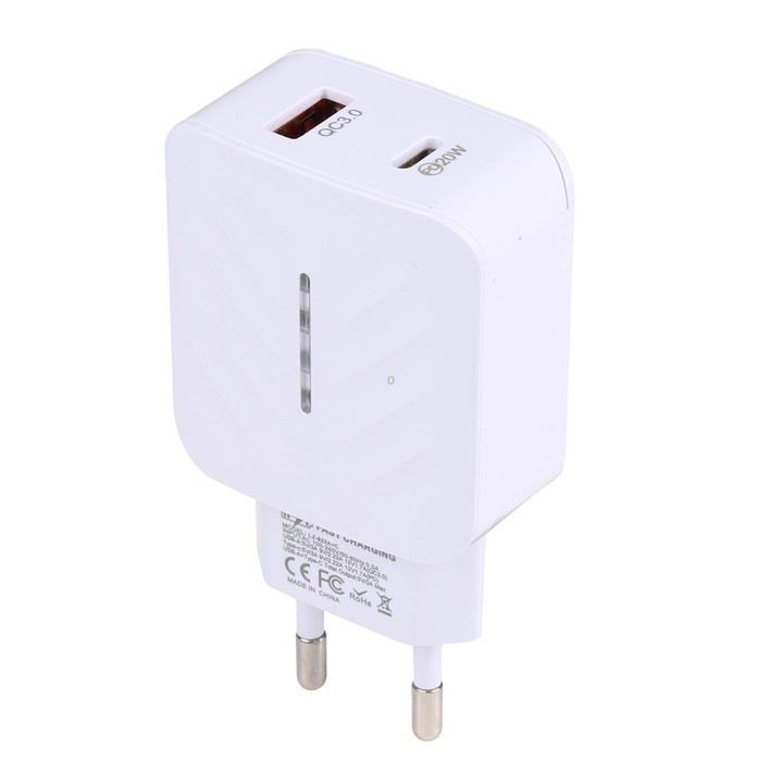 LZ-822A+C PD 20W USB-C / Type-C + QC 3.0 USB Fast Travel Charger, EU Plug