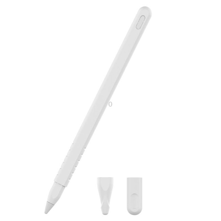 3 in 1 Pure Color Silicone Stylus Pen Protective Case Set for Apple Pencil 2(White)