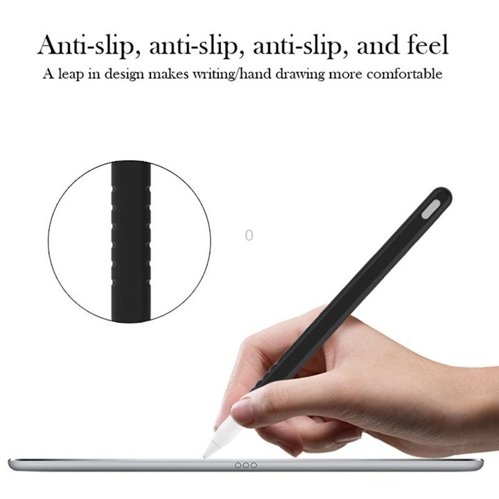 3 in 1 Pure Color Silicone Stylus Pen Protective Case Set for Apple Pencil 2(Black)