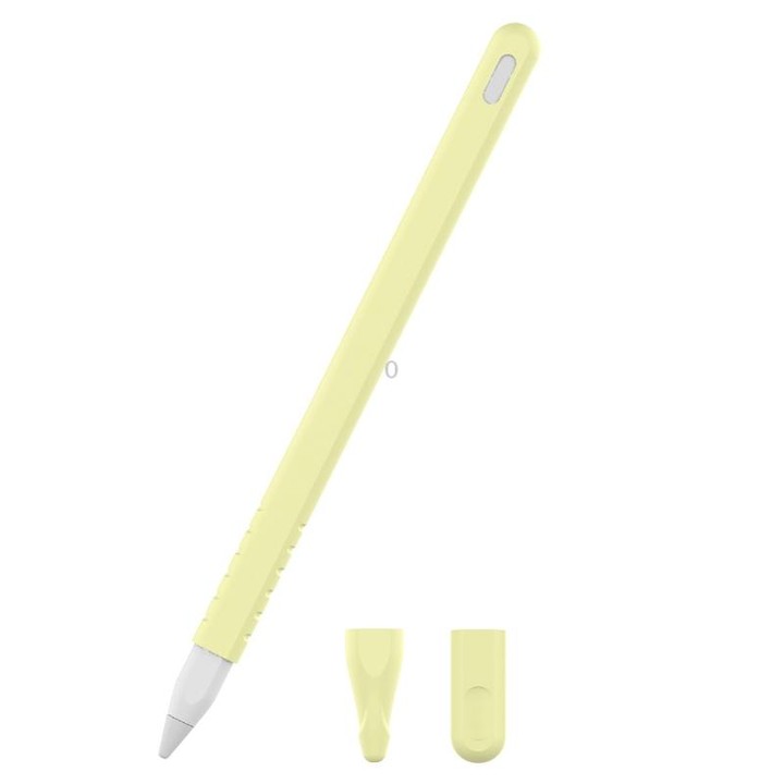 3 in 1 Pure Color Silicone Stylus Pen Protective Case Set for Apple Pencil 2(Yellow)