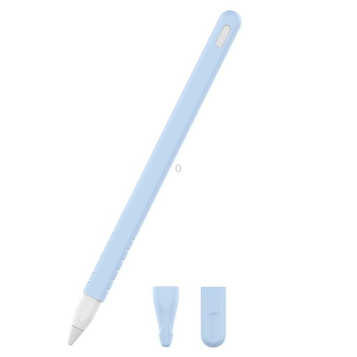3 in 1 Pure Color Silicone Stylus Pen Protective Case Set for Apple Pencil 2(Sky Blue)