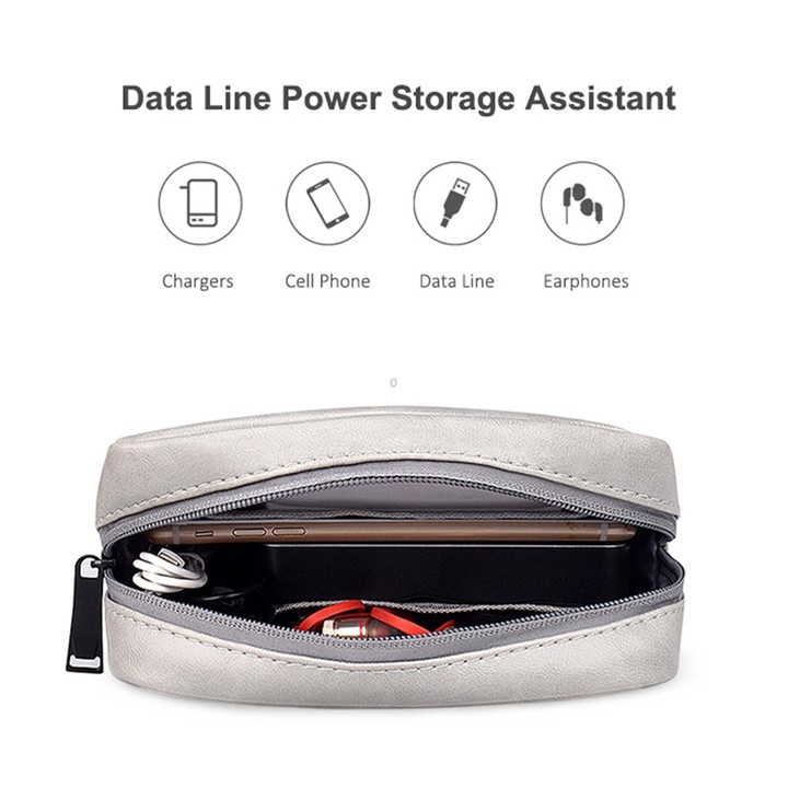 DY03 Portable Digital Accessory Leather Bag(Black)