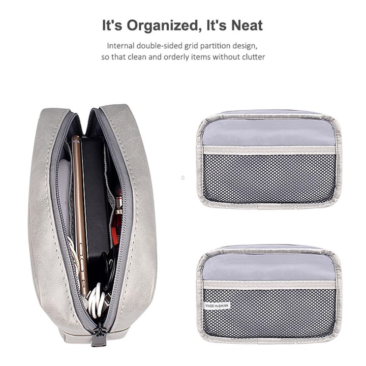 DY03 Portable Digital Accessory Leather Bag(Sky Blue)