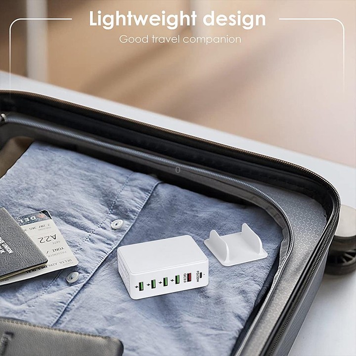 6 in 1 65W PD USB-C / Type-C + QC 3.0 USB + 4 USB Multi-port Travel Charger, US Plug(White)