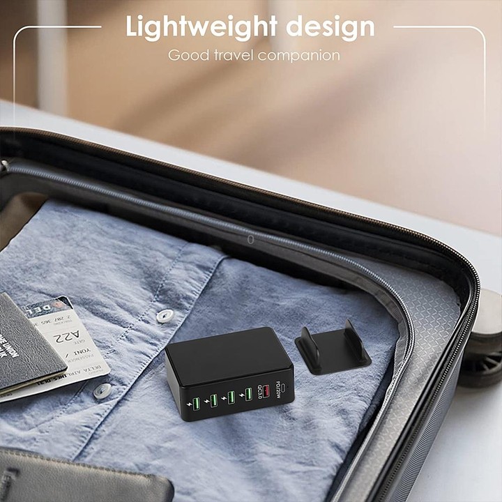 6 in 1 65W PD USB-C / Type-C + QC 3.0 USB + 4 USB Multi-port Travel Charger, UK Plug(Black)