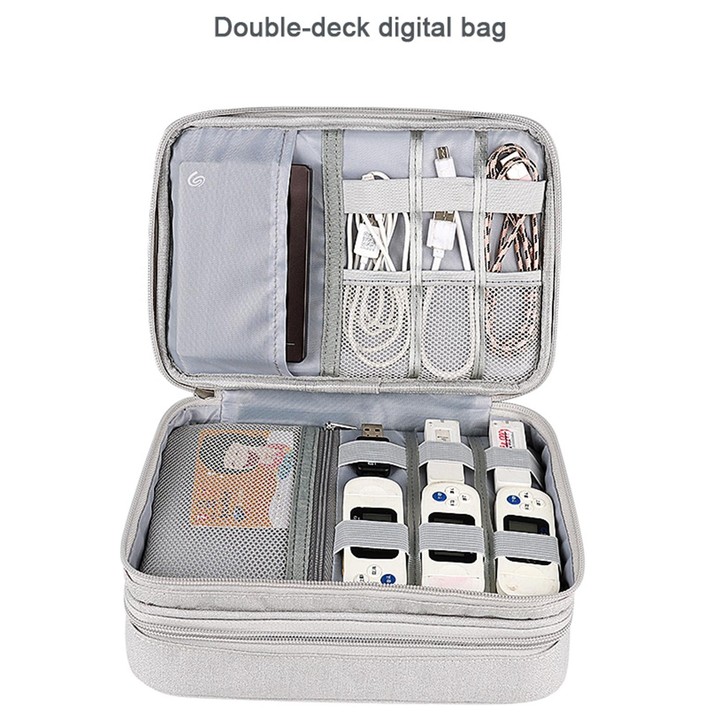 SM02S Double-layer Multifunctional Digital Accessory Storage Bag(Navy Blue)
