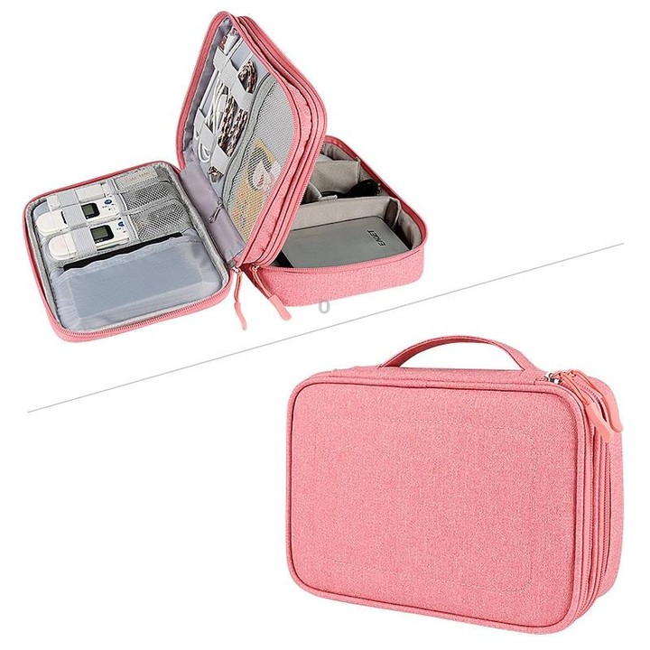 SM02S Double-layer Multifunctional Digital Accessory Storage Bag(Pink)