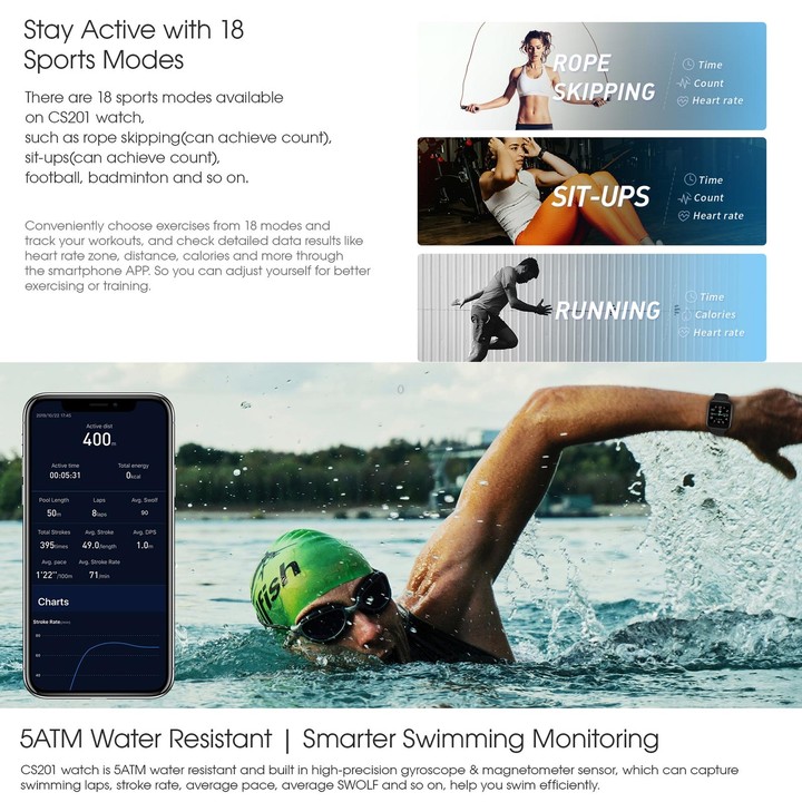 CS201 1.3 inch TFT Color Screen IP68 Waterproof Sport Smart Watch, Support Sleep Monitoring / Heart Rate Monitoring / Blood Oxyg
