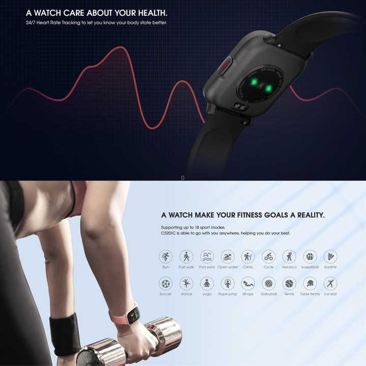 CS201C 1.3 inch IPS Color Screen 5ATM Waterproof Sport Smart Watch, Support Sleep Monitoring / Heart Rate Monitoring / Sport Mod