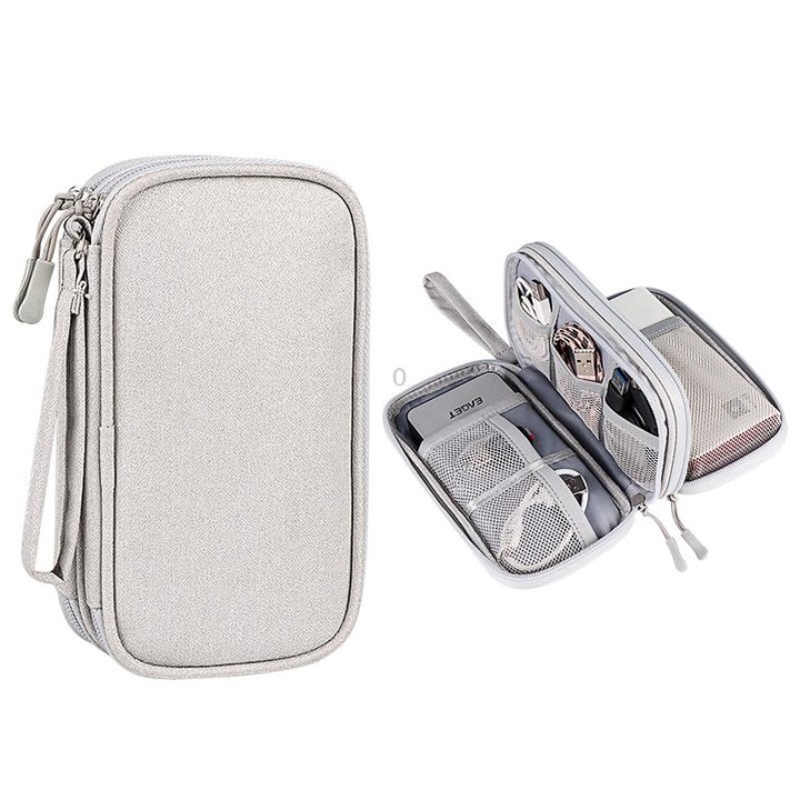 SM05 Double-layer Digital Accessory Storage Bag with Lanyard(Gray)